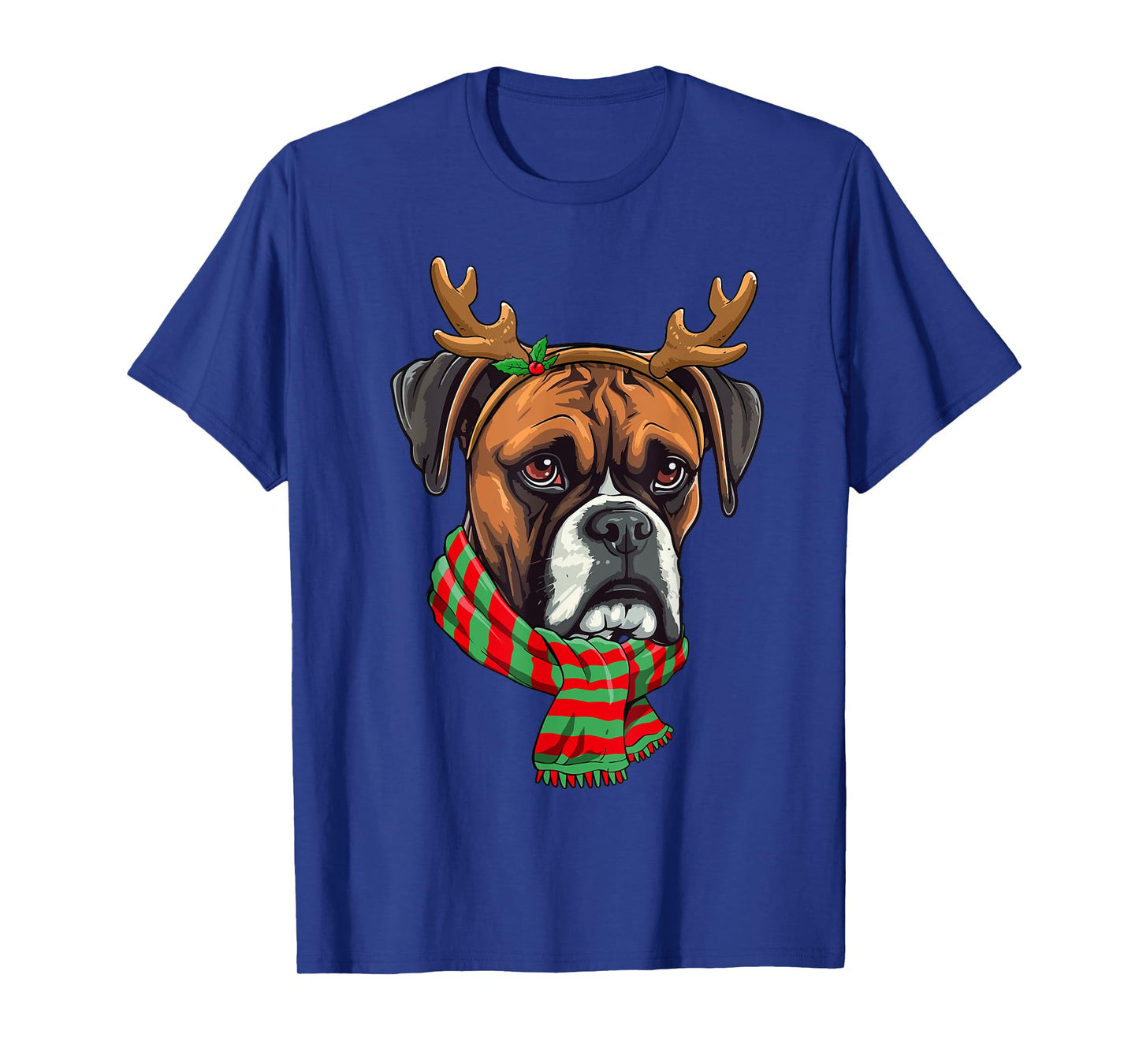 Boxer Dog Christmas Reindeer Santa Hat Funny Xmas T-Shirt