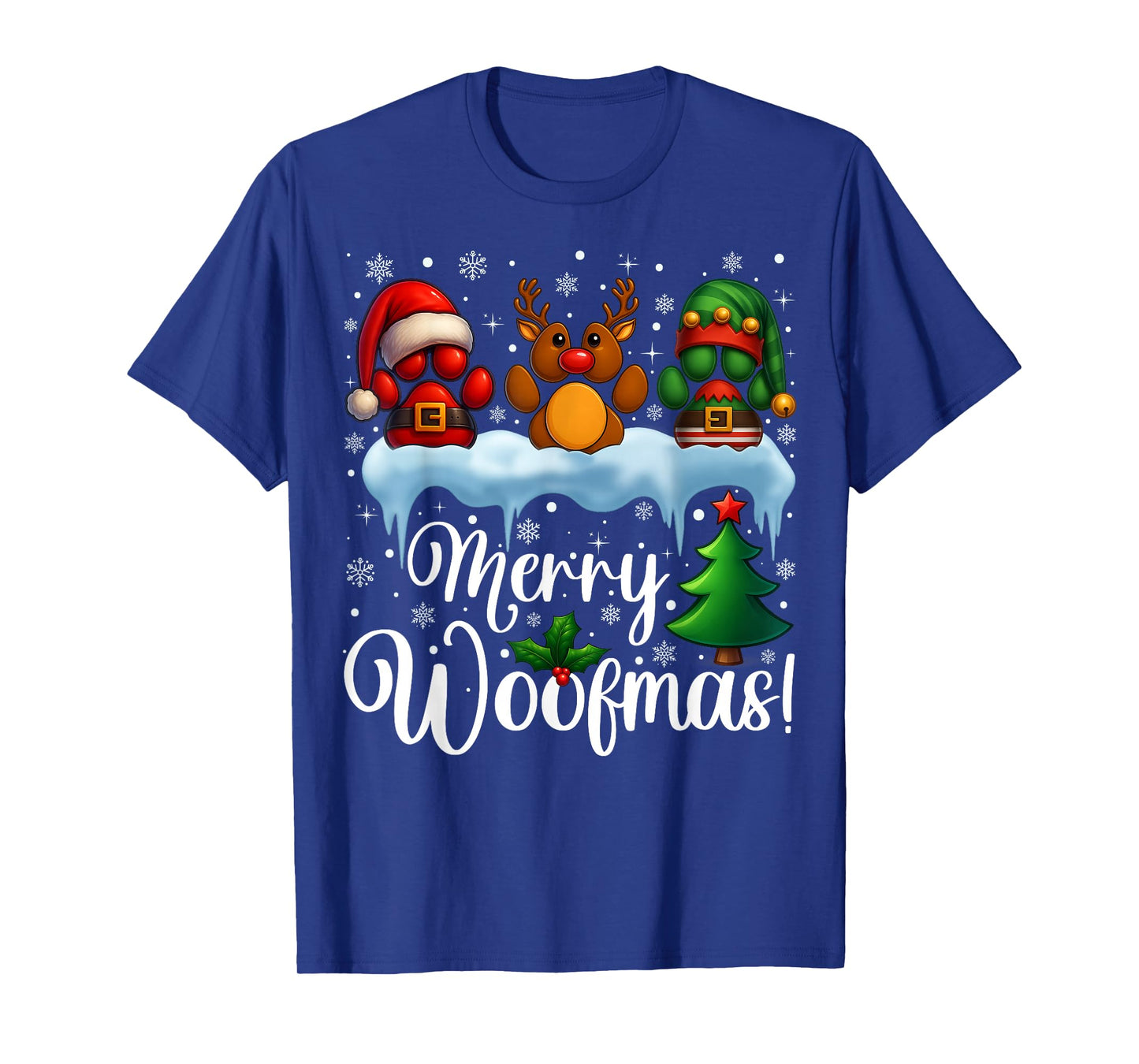 Merry Woofmas Xmas Santa Reindeer ELF Dog Paw Christmas T-Shirt