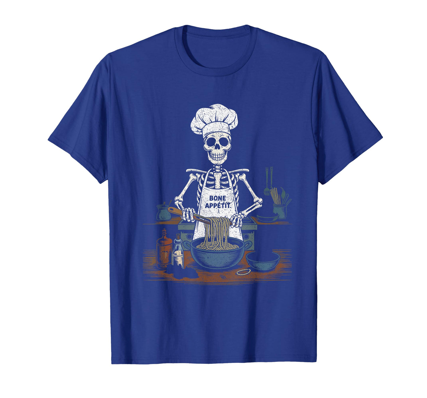 Bone Appetit Skeleton Chef Cooking Pasta Funny Halloween T-Shirt