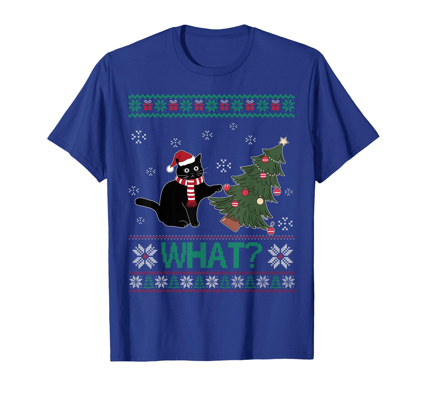 Black Cat What Pushing Christmas Tree Funny Cat Xmas Gifts Men Women Kids T-Shirt