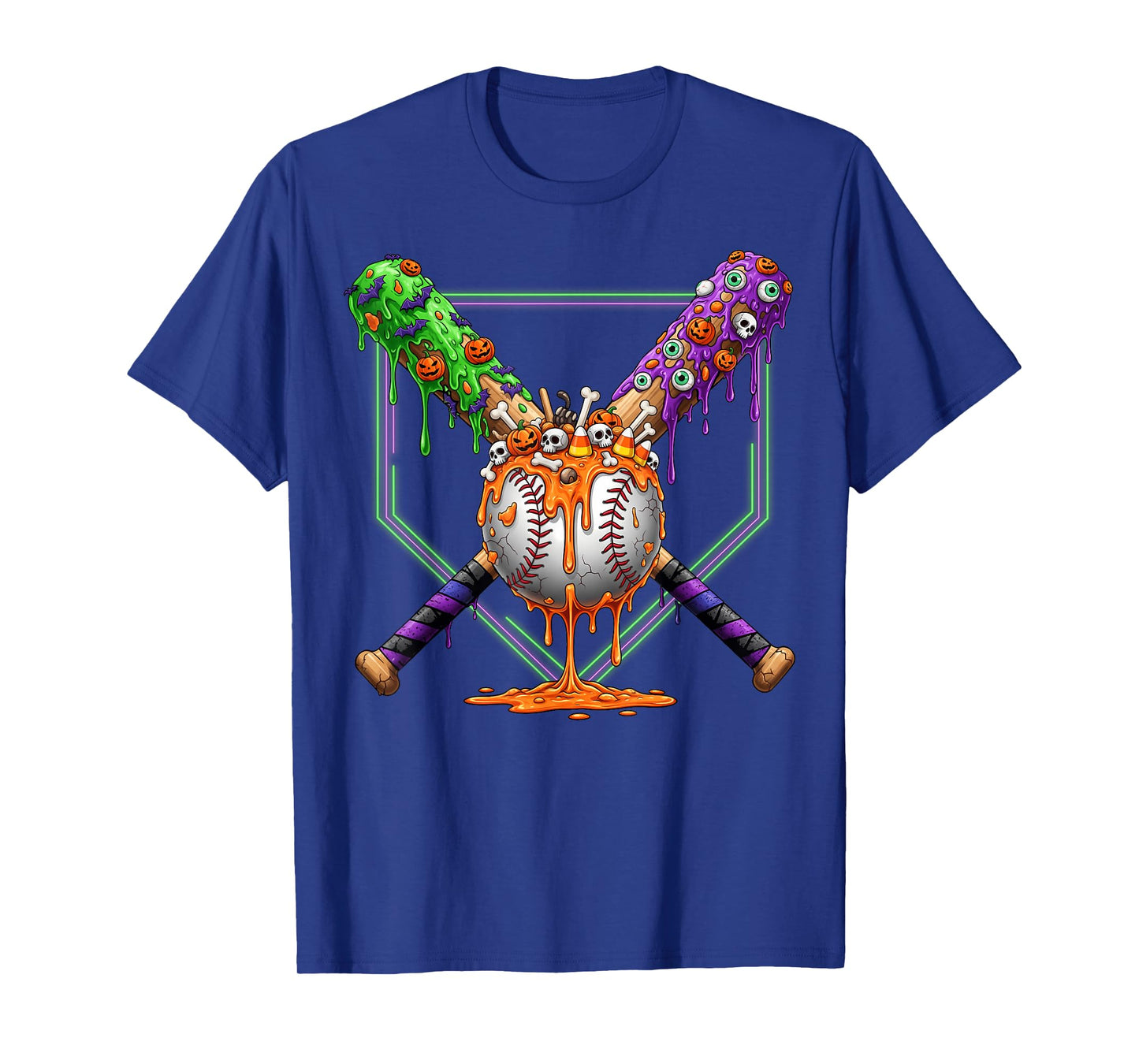 Spooky Baseball Ice Cream Drip Home Plate Dripping Halloween T-Shirt