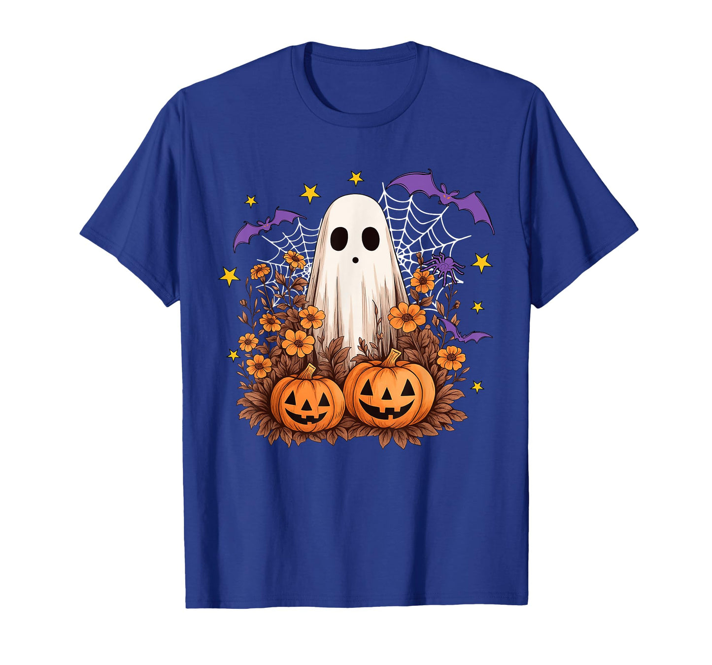 Retro Floral Ghost Cute Pumpkin Autumn Halloween Women Kids T-Shirt