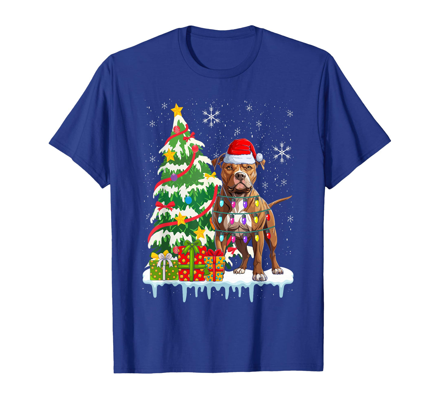 Pitbull Christmas Santa Pitbull Dog Lovers Christmas Tree T-Shirt
