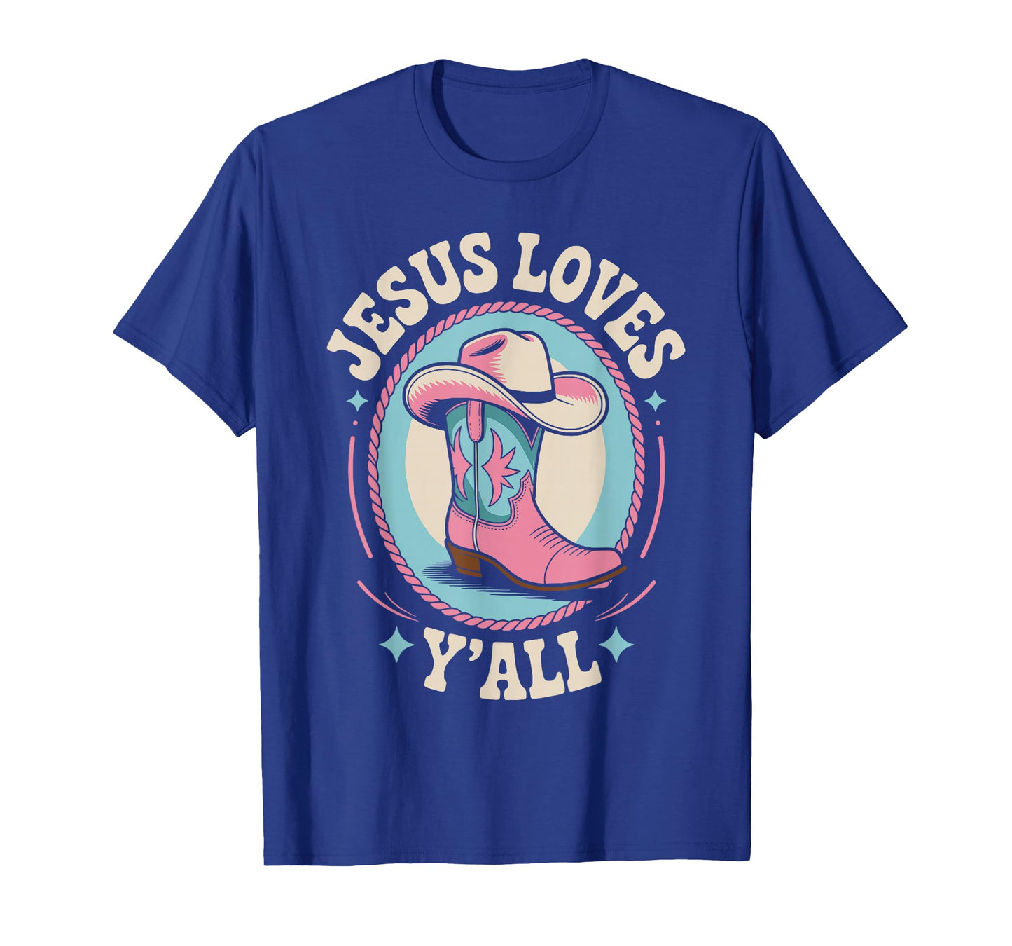 Cute Jesus Loves Y'all Cowgirl Christian T-Shirt