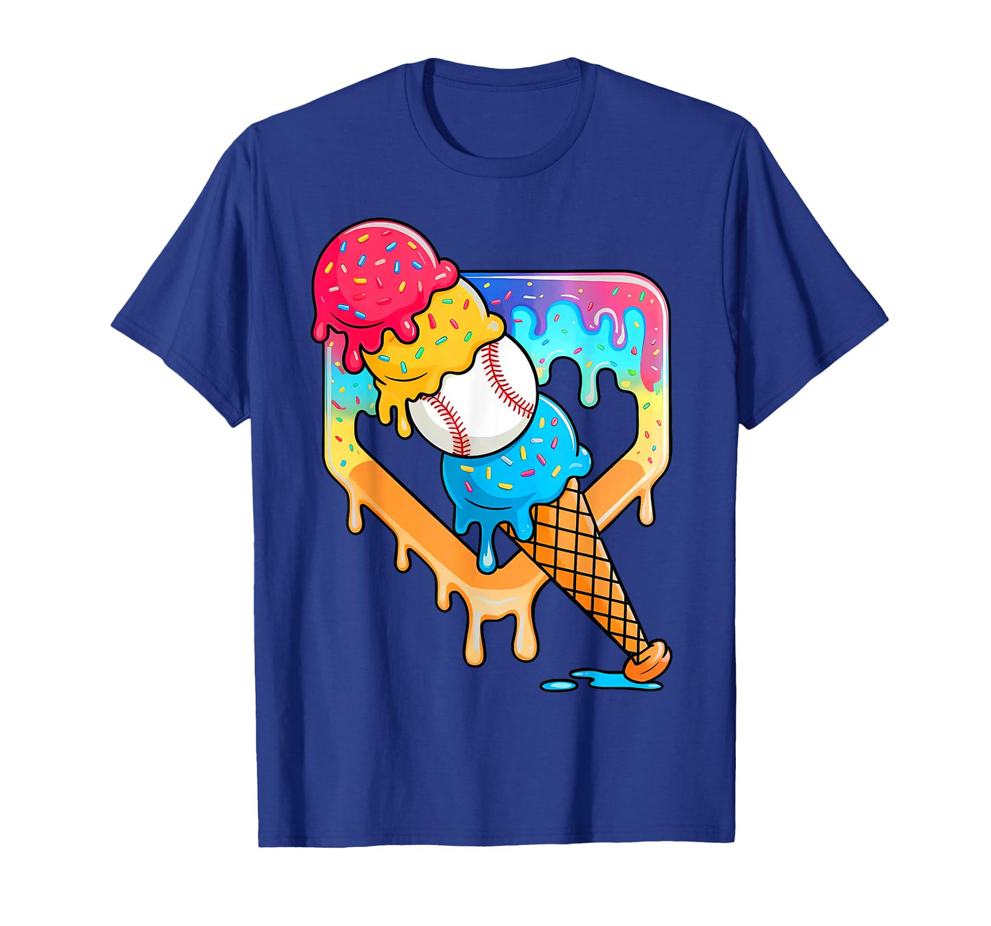 Baseball Drip for Boys Home Plate Ice Cream Cone Drip Youth T-Shirt