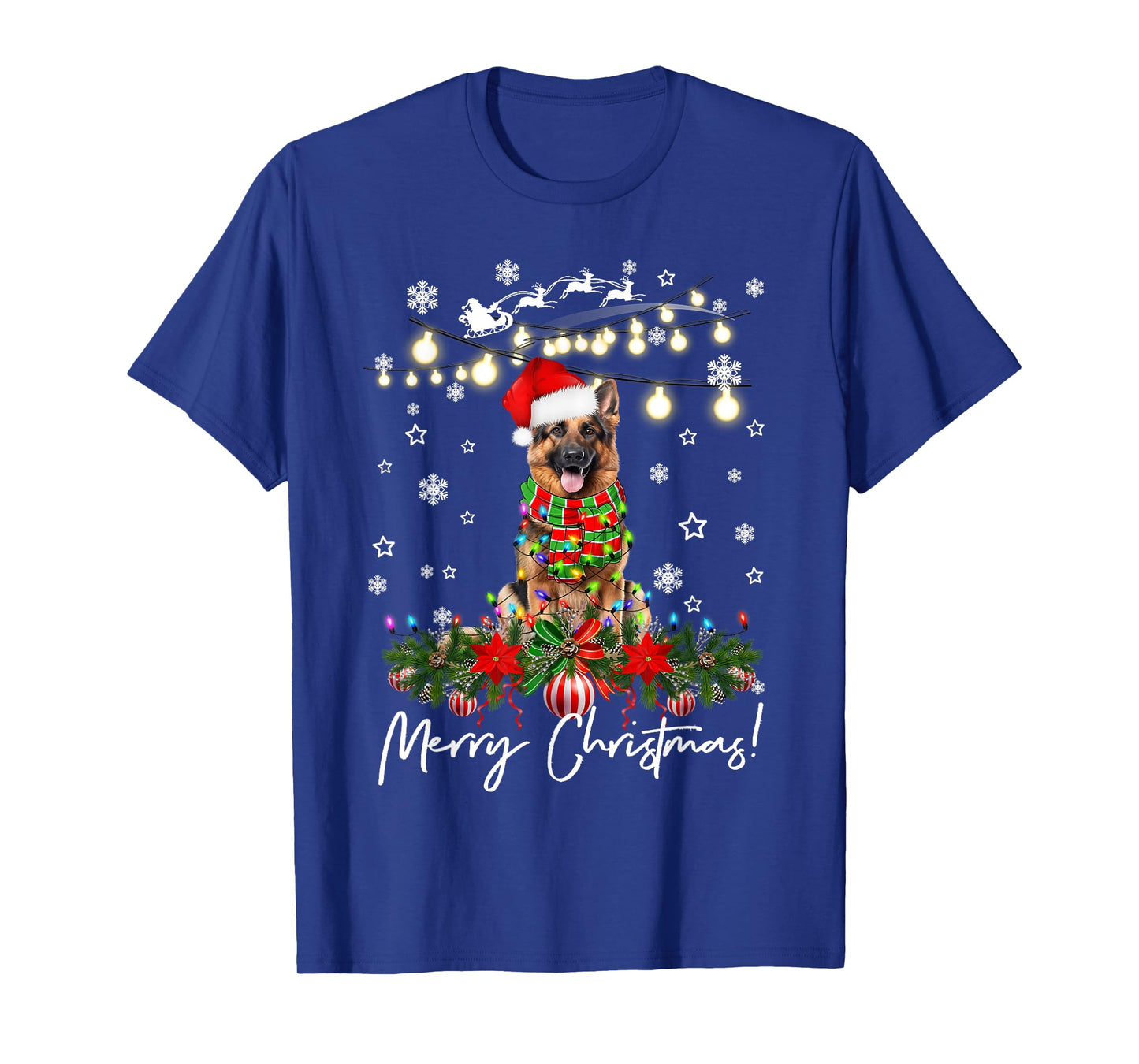 German shepherd Merry Christmas Lights Santa Hat T-Shirt