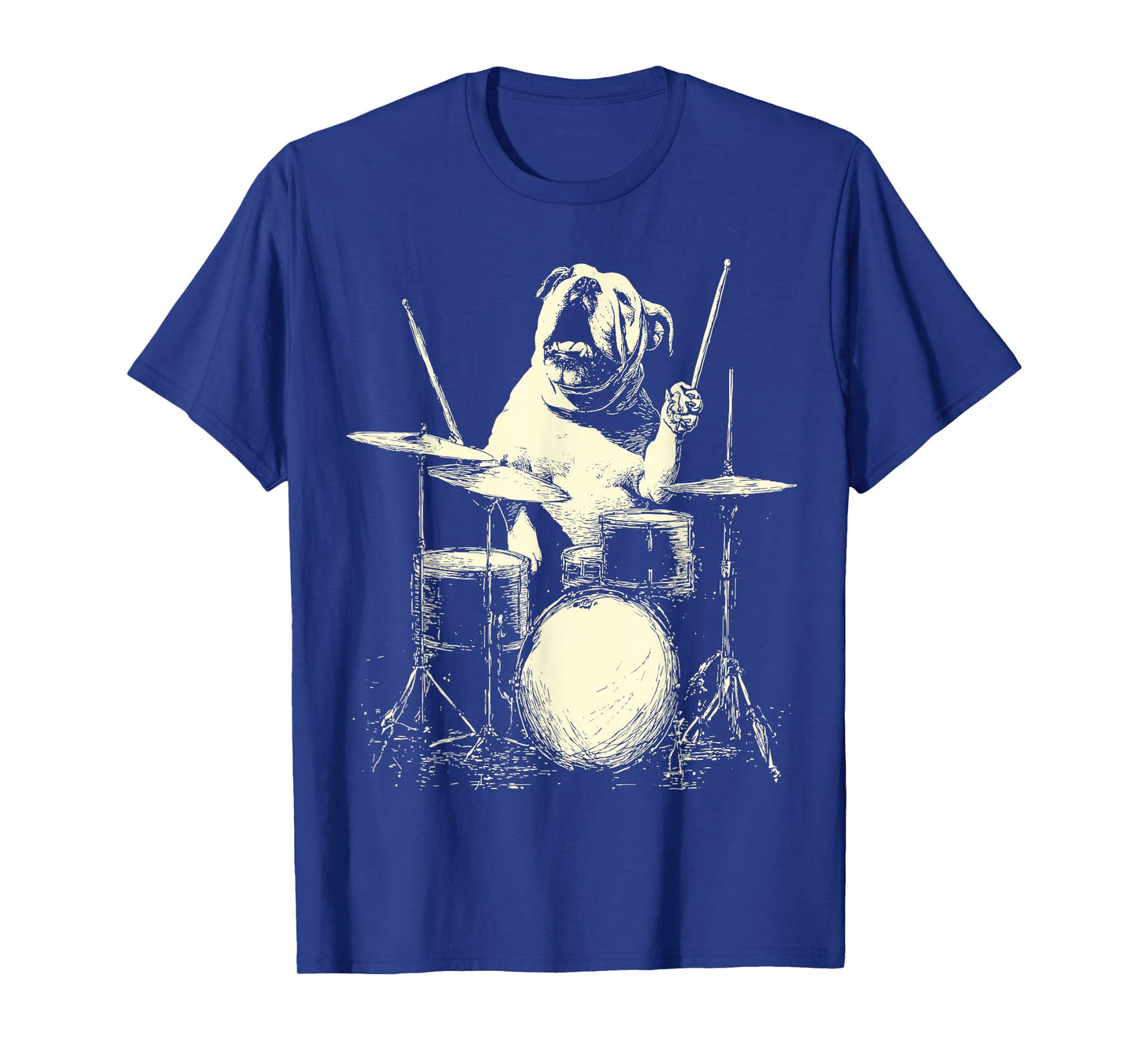 Cute British Bulldog Playing Drums Funny Music Dog Drummer T-Shirt