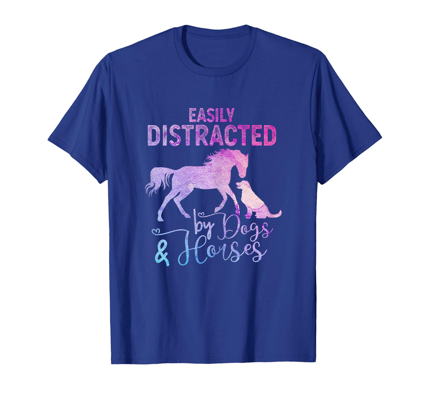 Funny Horse Women Girls Easily Distracted By Dogs & Horses T-Shirt