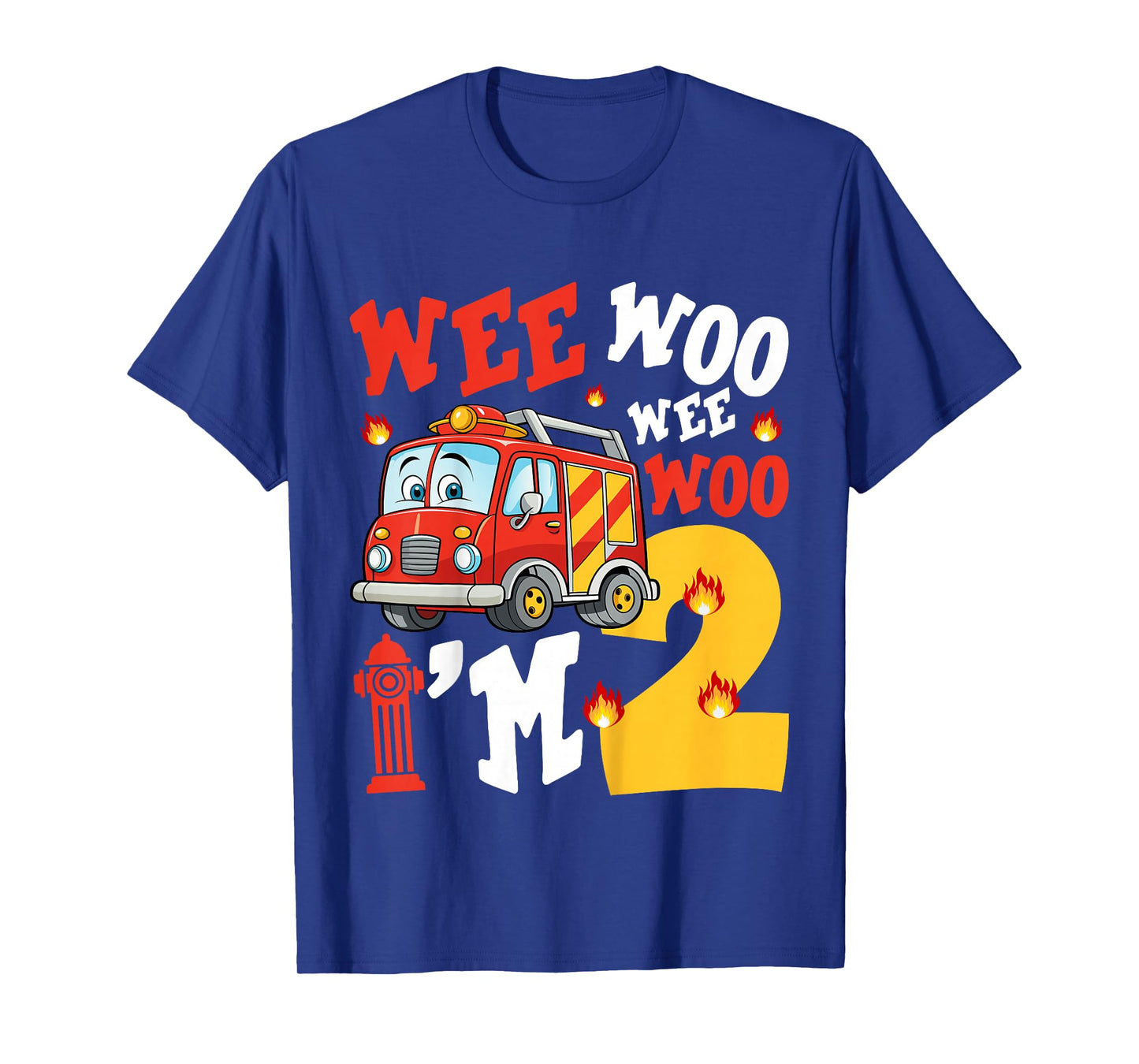 Kids Wee Woo I'm 2 Years Old Red Fire Truck Boys 2nd Birthday T-Shirt