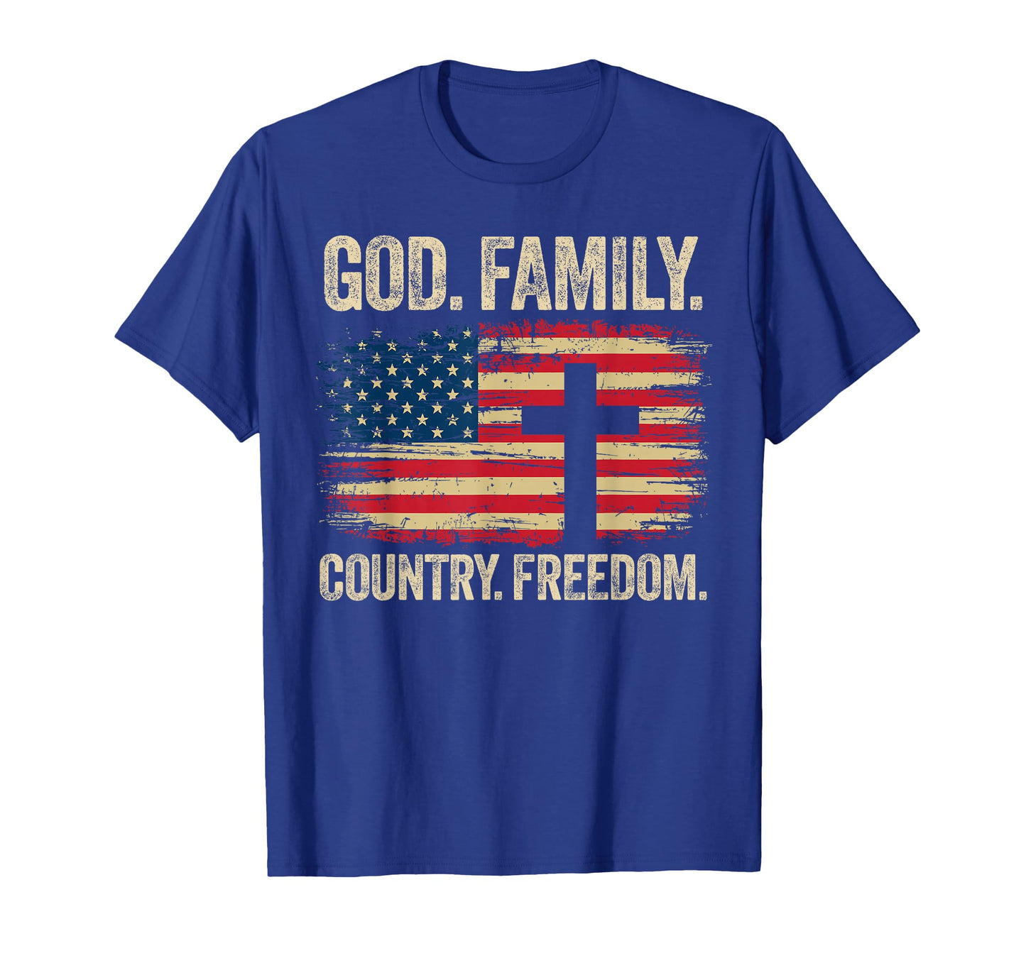 God Family Country Freedom USA Flag Cross T-Shirt