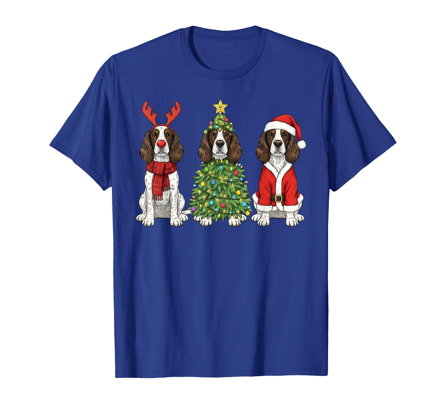 Retro Christmas English Springer Spaniel Santa Reindeer Dog T-Shirt