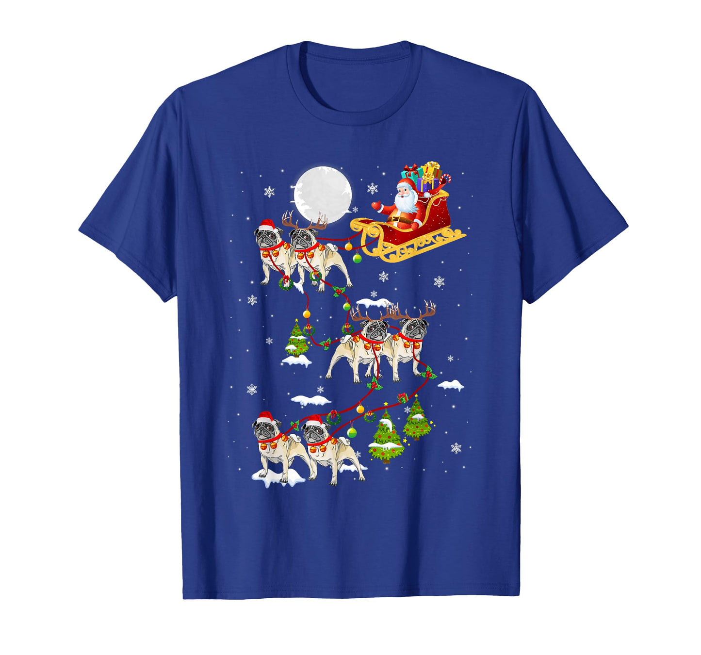 Santa Riding Pug Sleigh Christmas Pug Reindeer T-Shirt