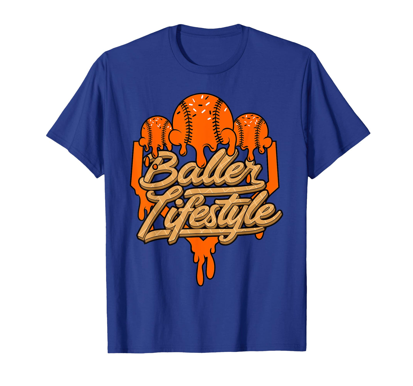 Baseball Lifestyle Home Plate Orange Ice Cream Drip Men Boys T-Shirt