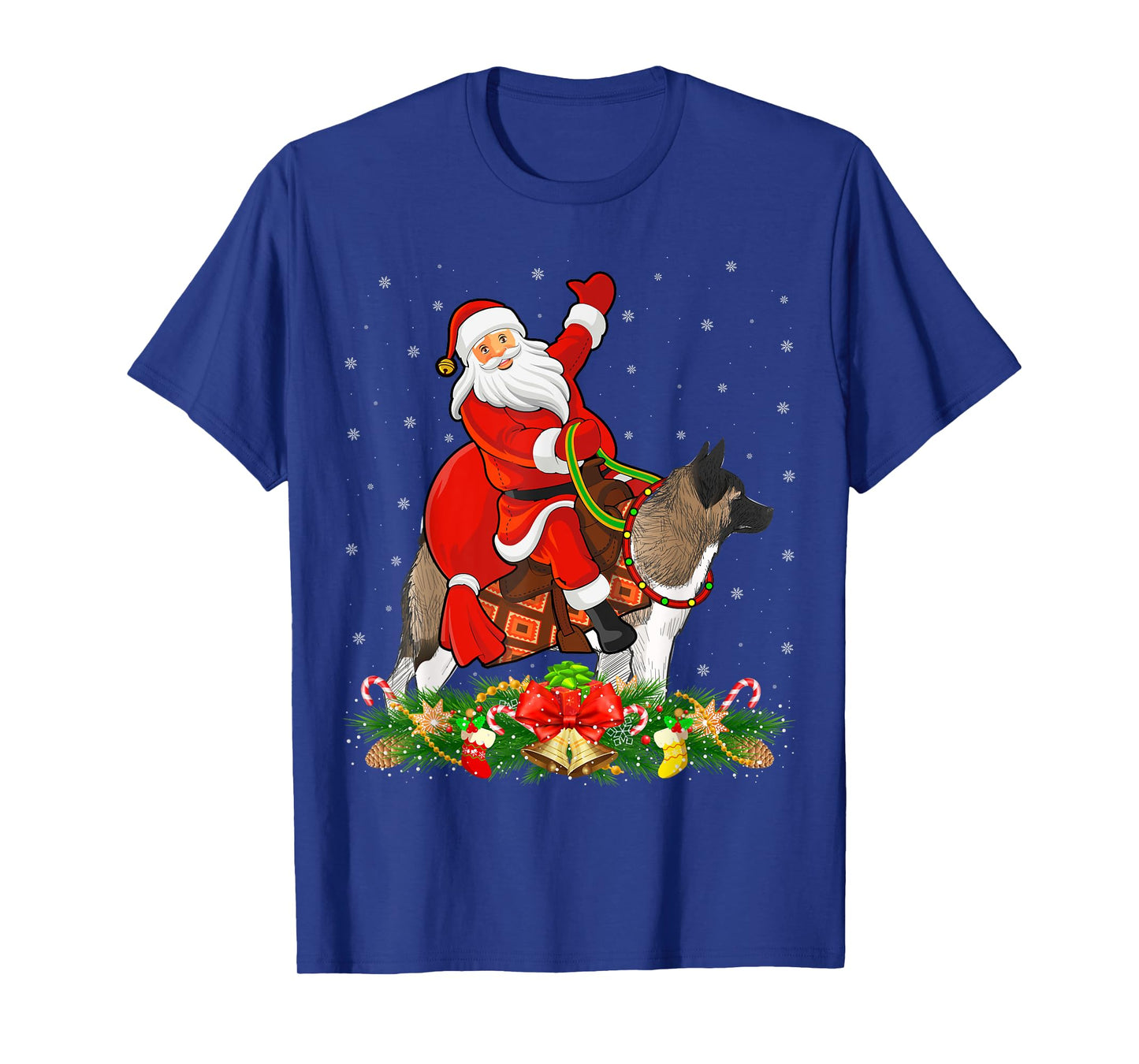 Xmas Decor Funny Santa Riding Akita Dog Christmas T-Shirt