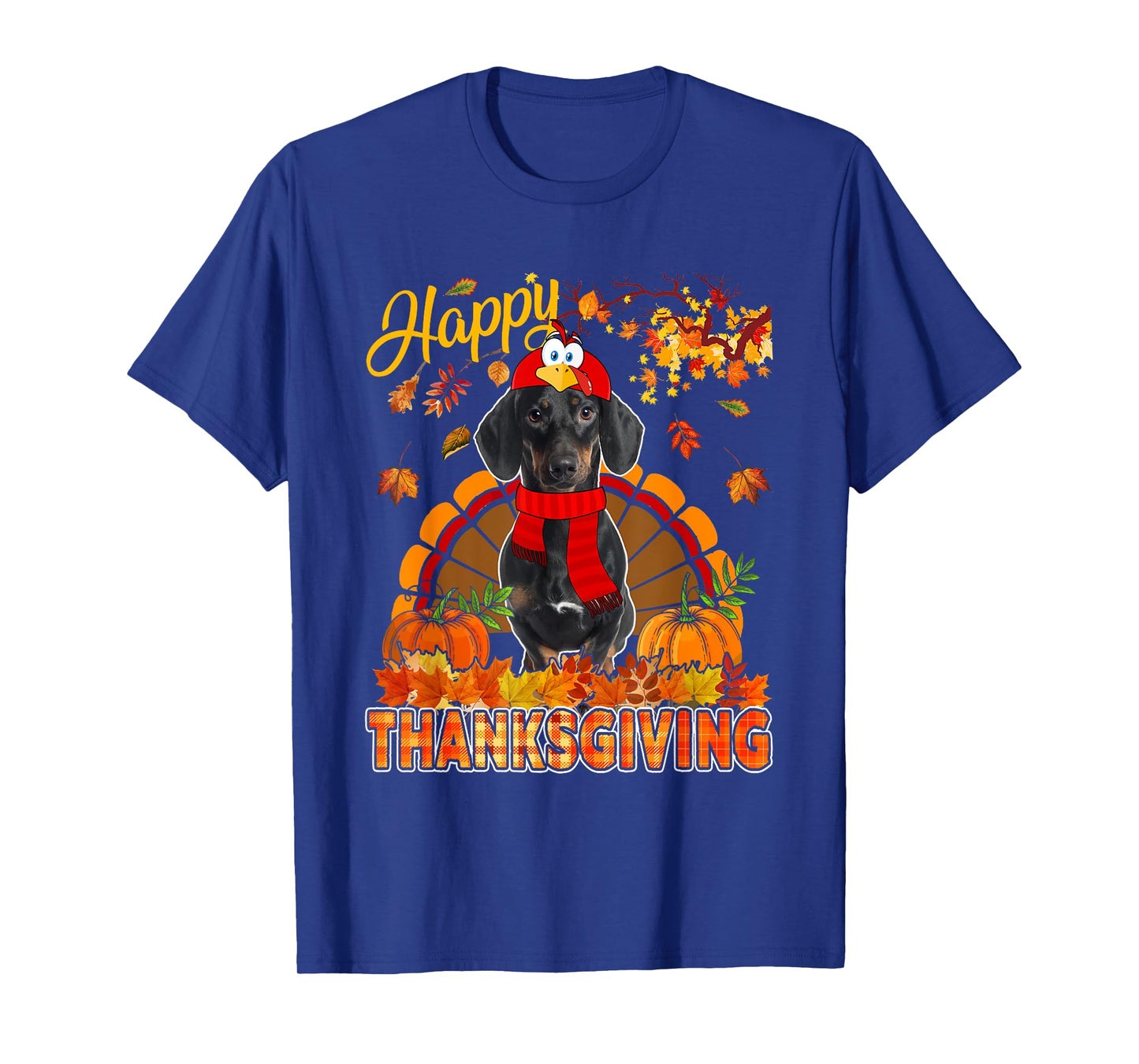 Thanksgiving Dachshund Wearing Turkey Costume Fall Leaves T-Shirt