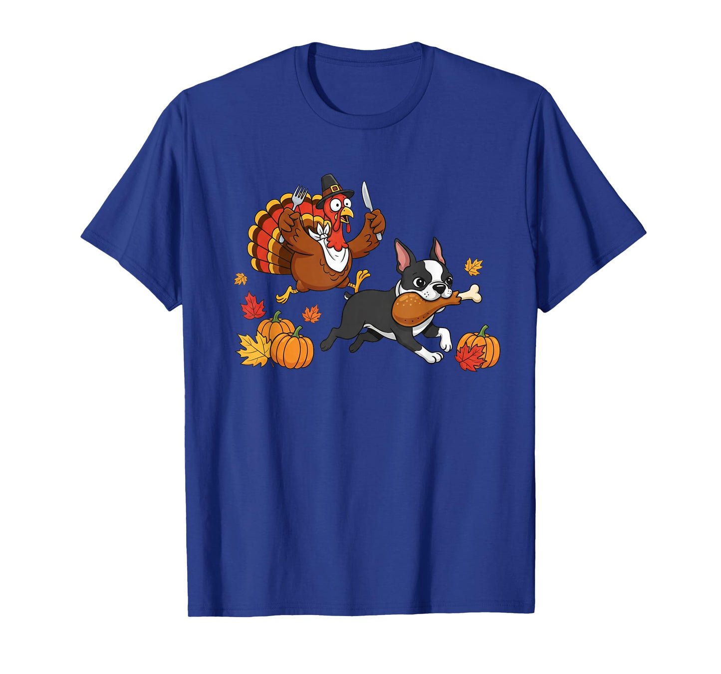 Boston Terrier Turkey Autumn Thanksgiving Womens Mens Kids T-Shirt