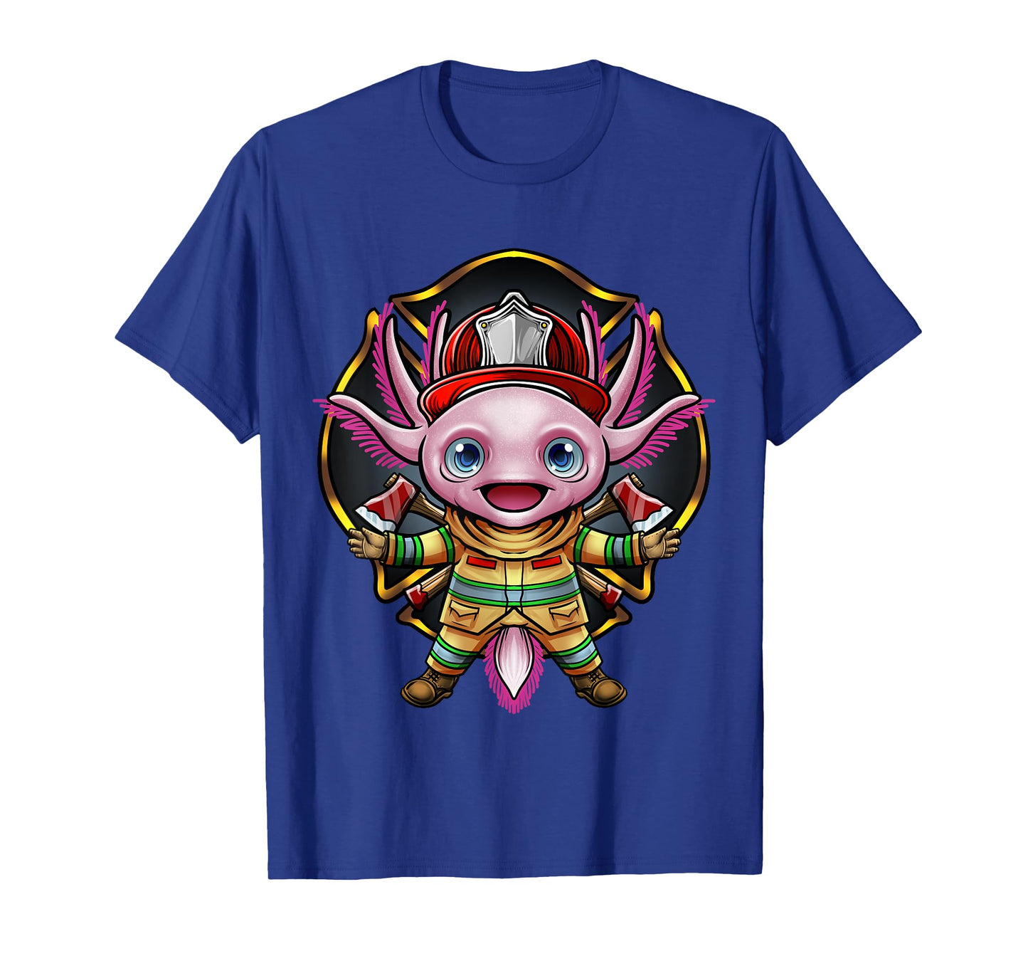 Axolotl Firefighter Fireman Helmet Ax Bunker Gear Fire Chief T-Shirt