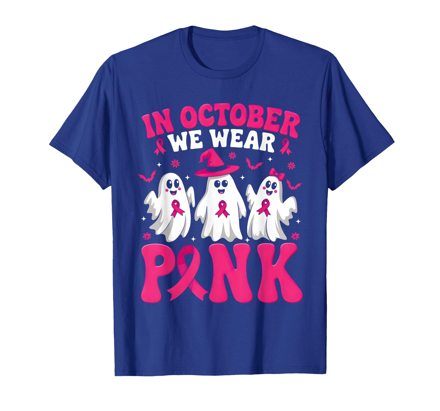 Groovy In October We Wear Pink Retro Halloween Breast Cancer T-Shirt