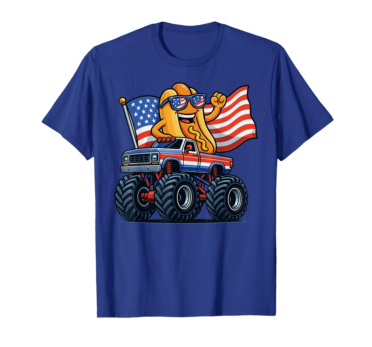 4th Of July Monster Truck Hot Dog American Flag Men Boy T-Shirt