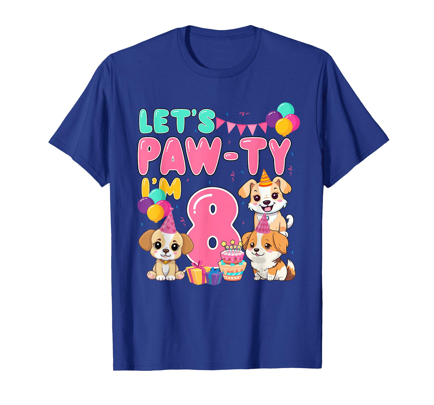 Let's Pawty I'm 8 Year Old Dog Theme Birthday Party T-Shirt