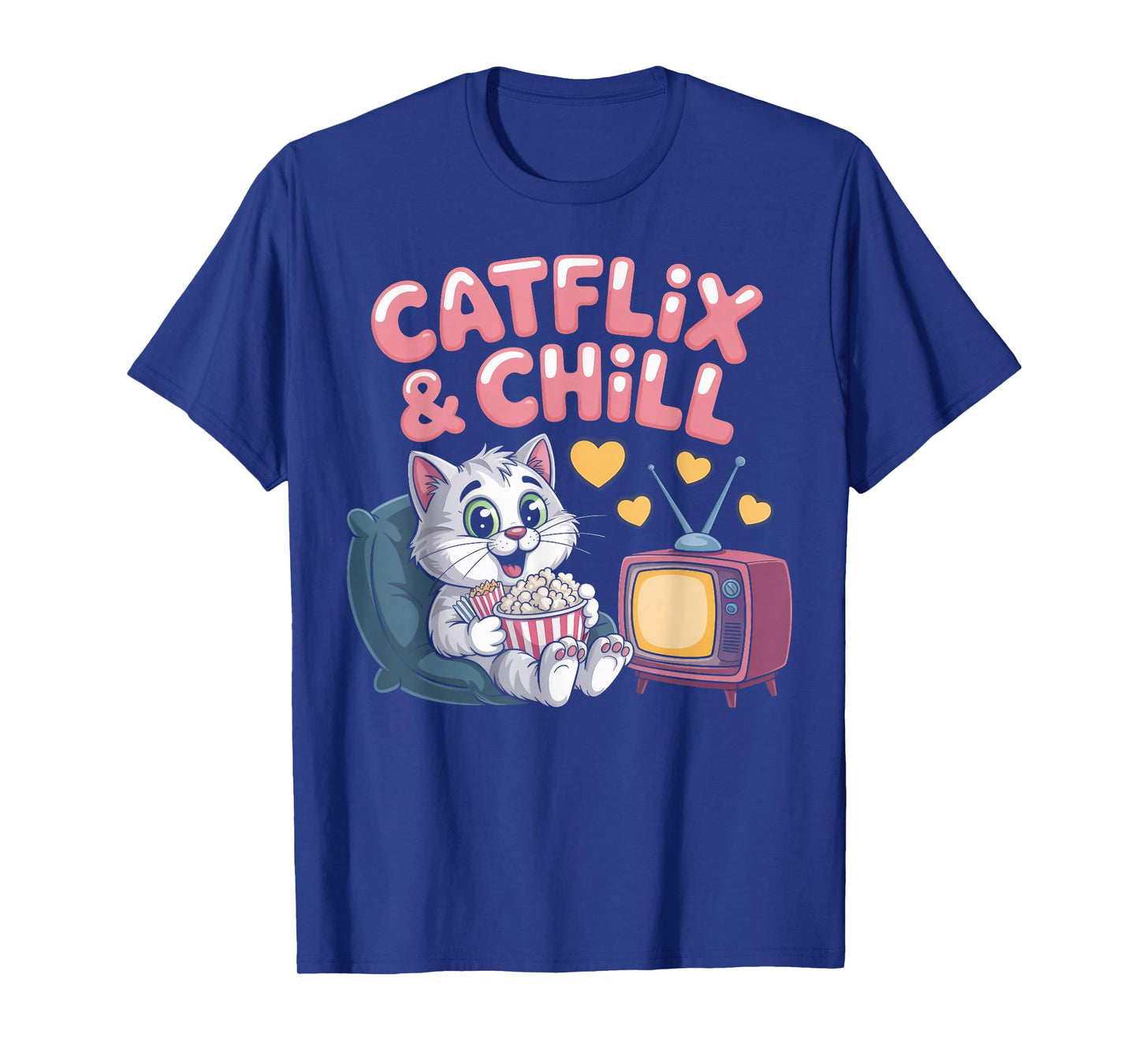 Catflix & Chill Cozy Cat Cartoon Relaxing Kitty Kawaii Art T-Shirt