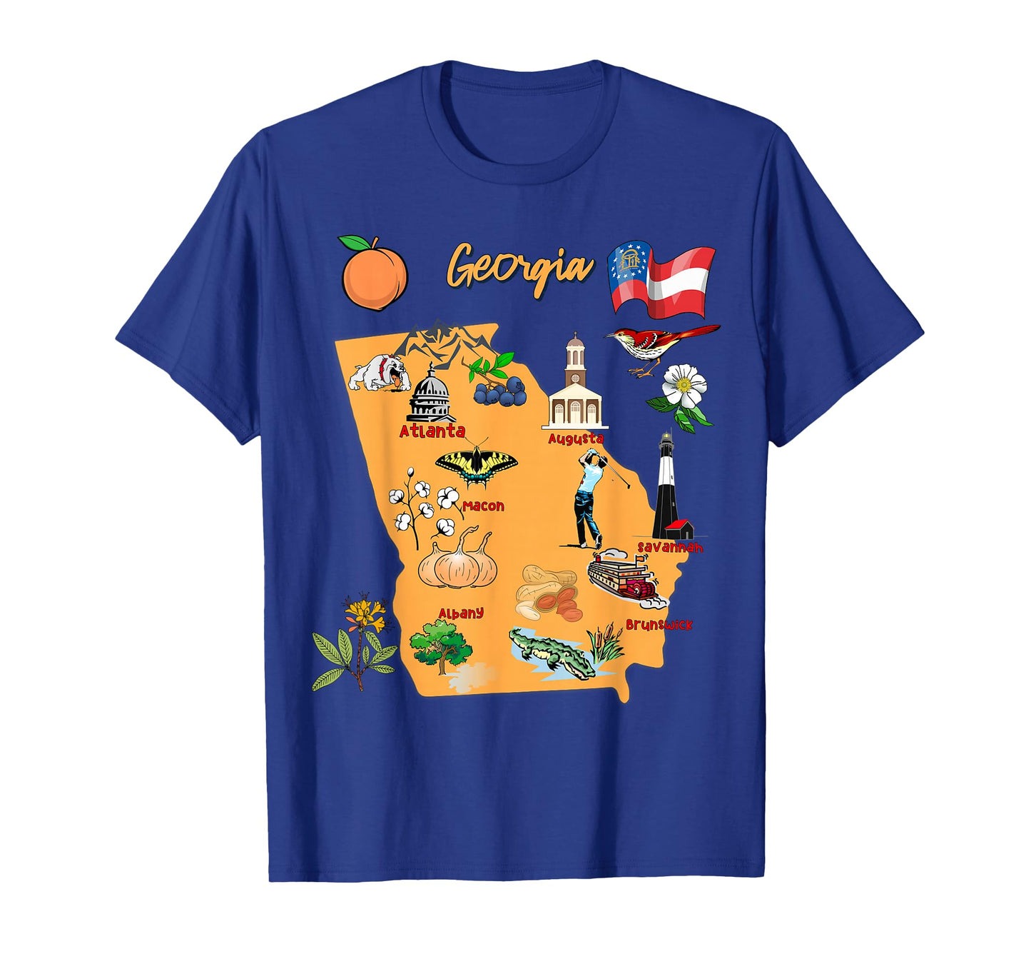 Tourism map of Georgia State, USA, Major Cities, Flag T-Shirt