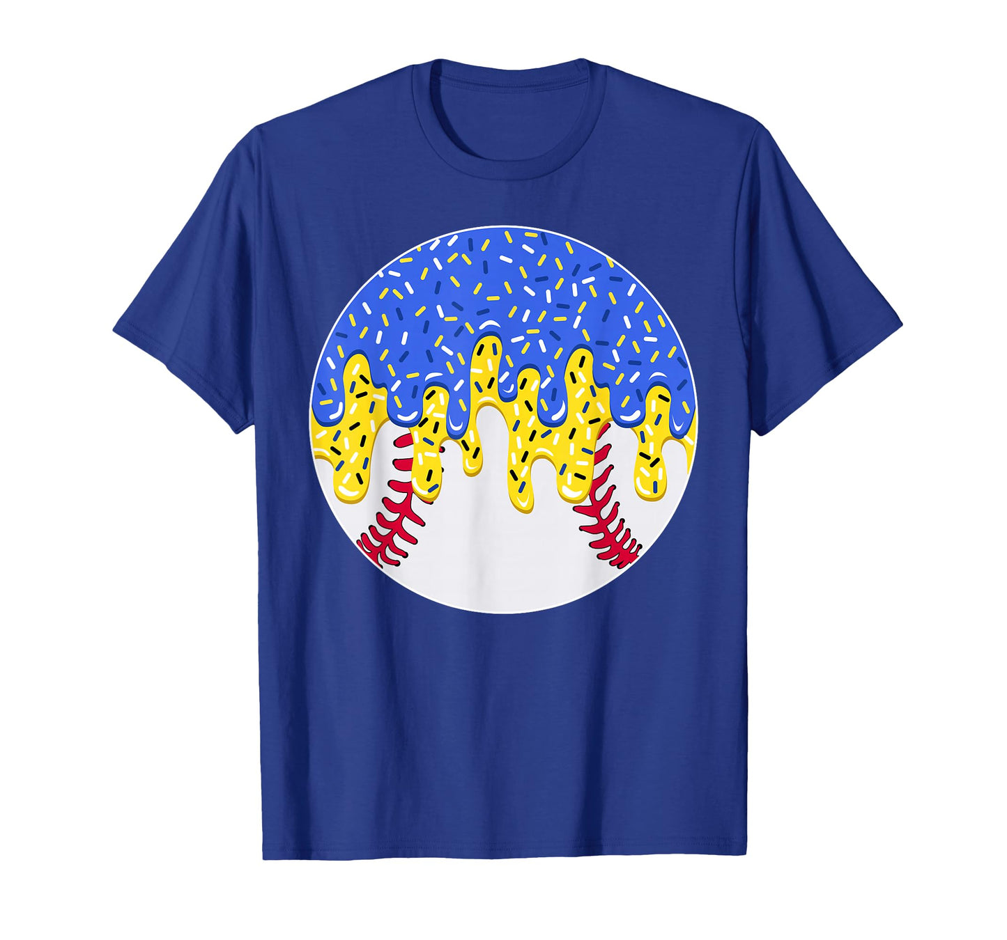 Baseball Blue and Gold Ice Cream Drip with Sprinkles T-Shirt