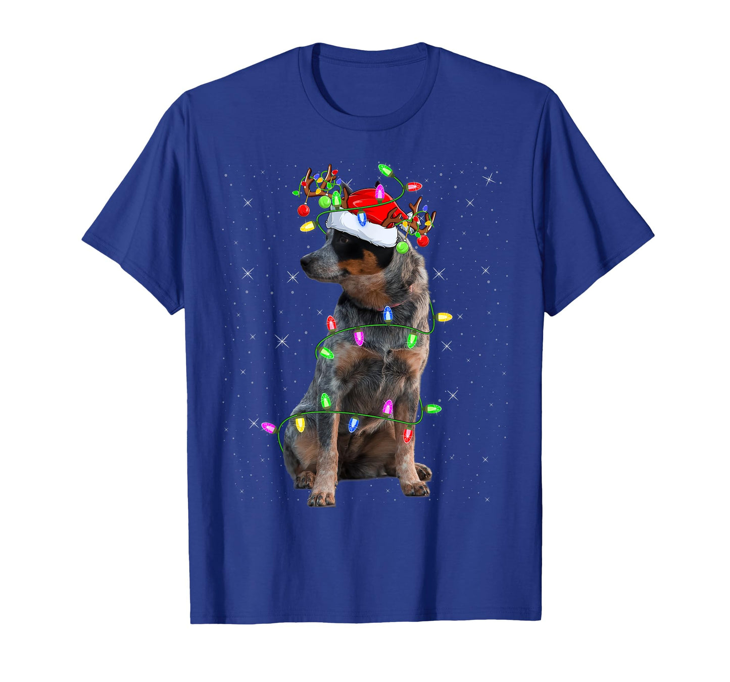 Xmas Holiday Lighting Santa Blue Heeler Dog Christmas Men Women Kids T-Shirt