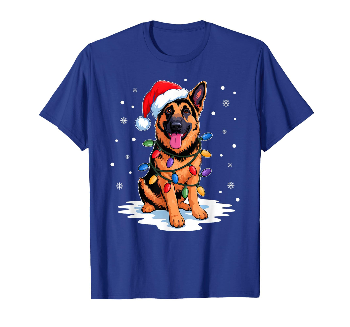 German Shepherd Christmas Lights Santa Hat Xmas Dog Lover T-Shirt
