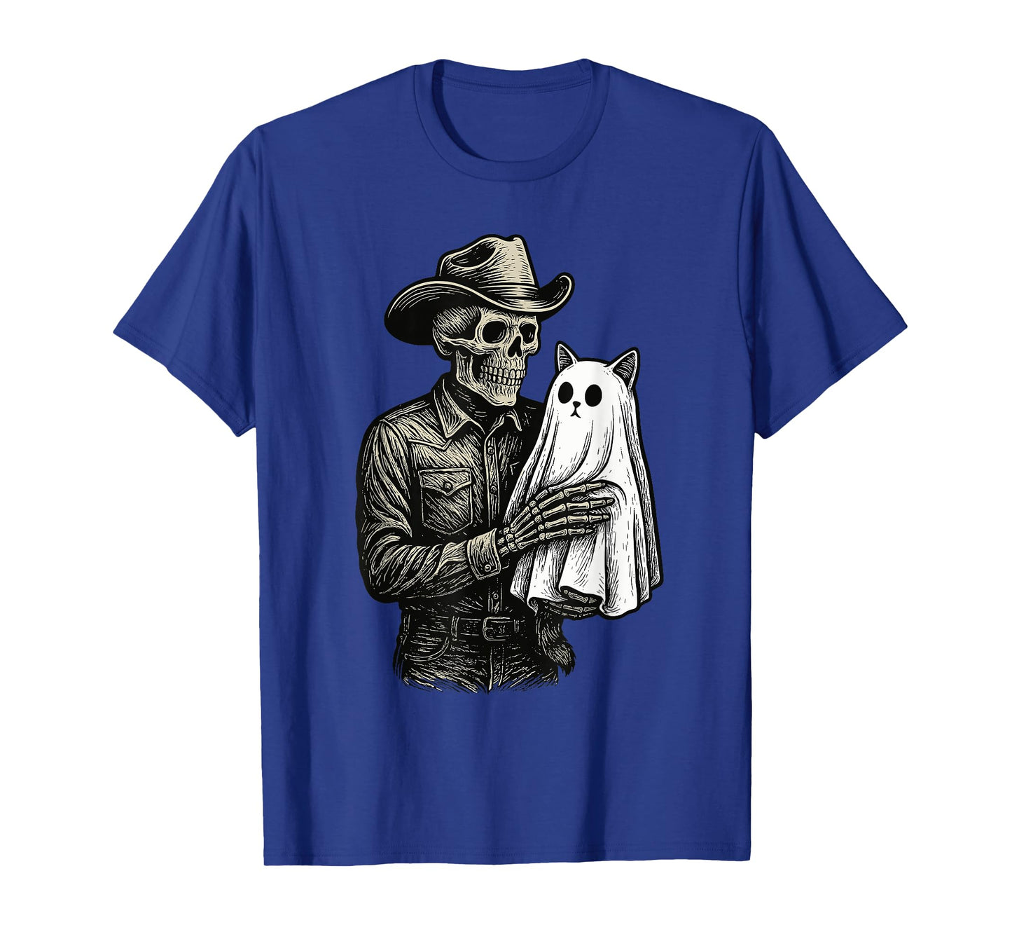 Skeleton Cowboy Ghost Cat Halloween Goth Dark Western Gothic T-Shirt