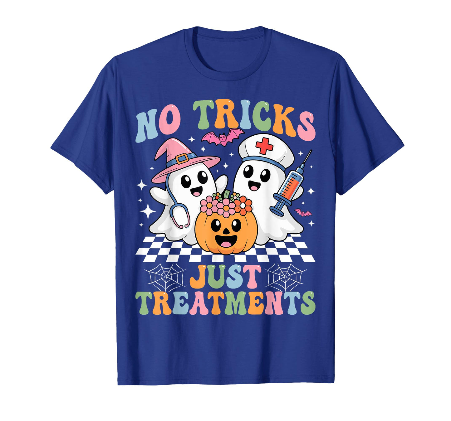 No Tricks Just Treatmen Funny Nursing Spooky Nurse Halloween T-Shirt