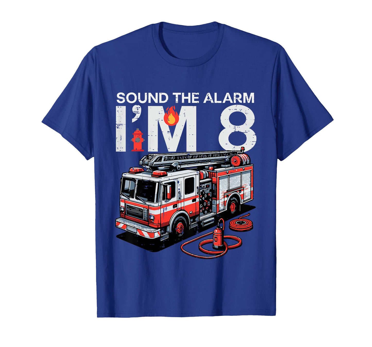 Kids Sound The Alarm Im 8 Fire Truck 8th Birthday Bday Boys Kids T-Shirt