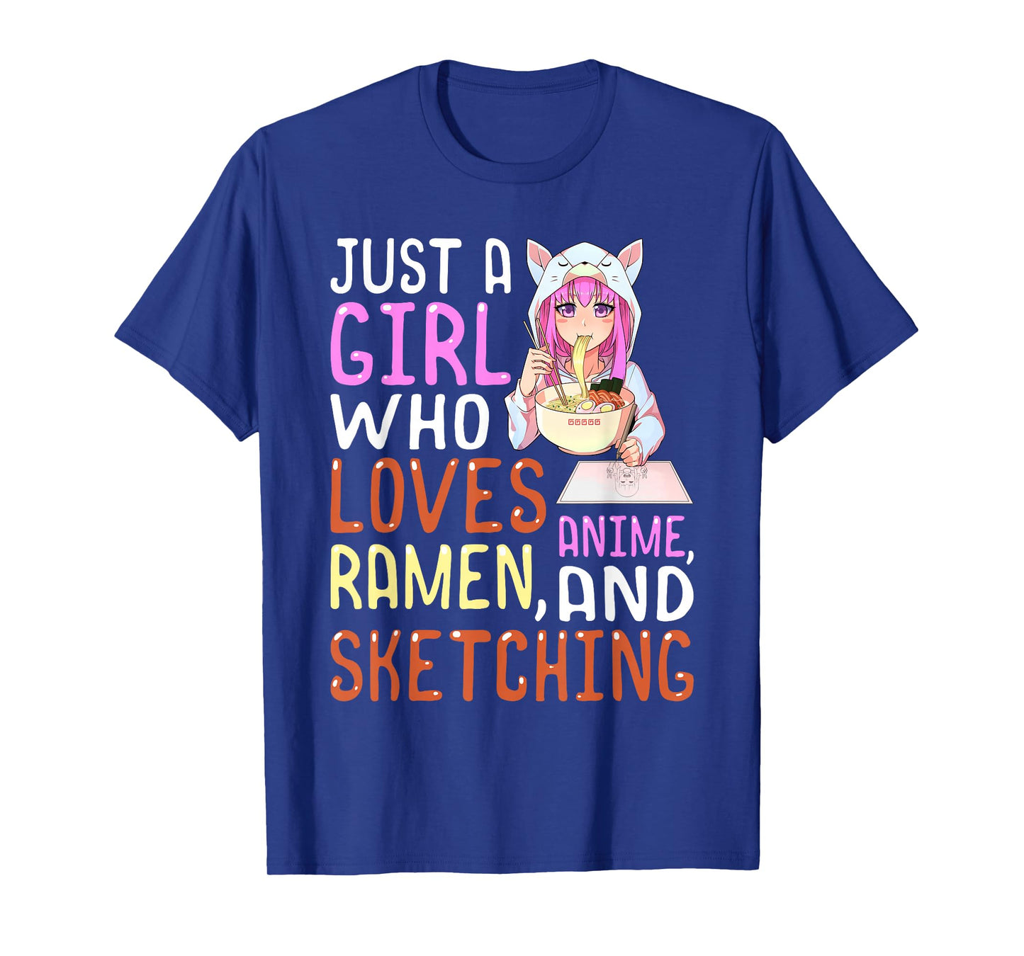 Girl Who Loves Anime Ramen and Sketching Kawaii Teen Girls T-Shirt Small