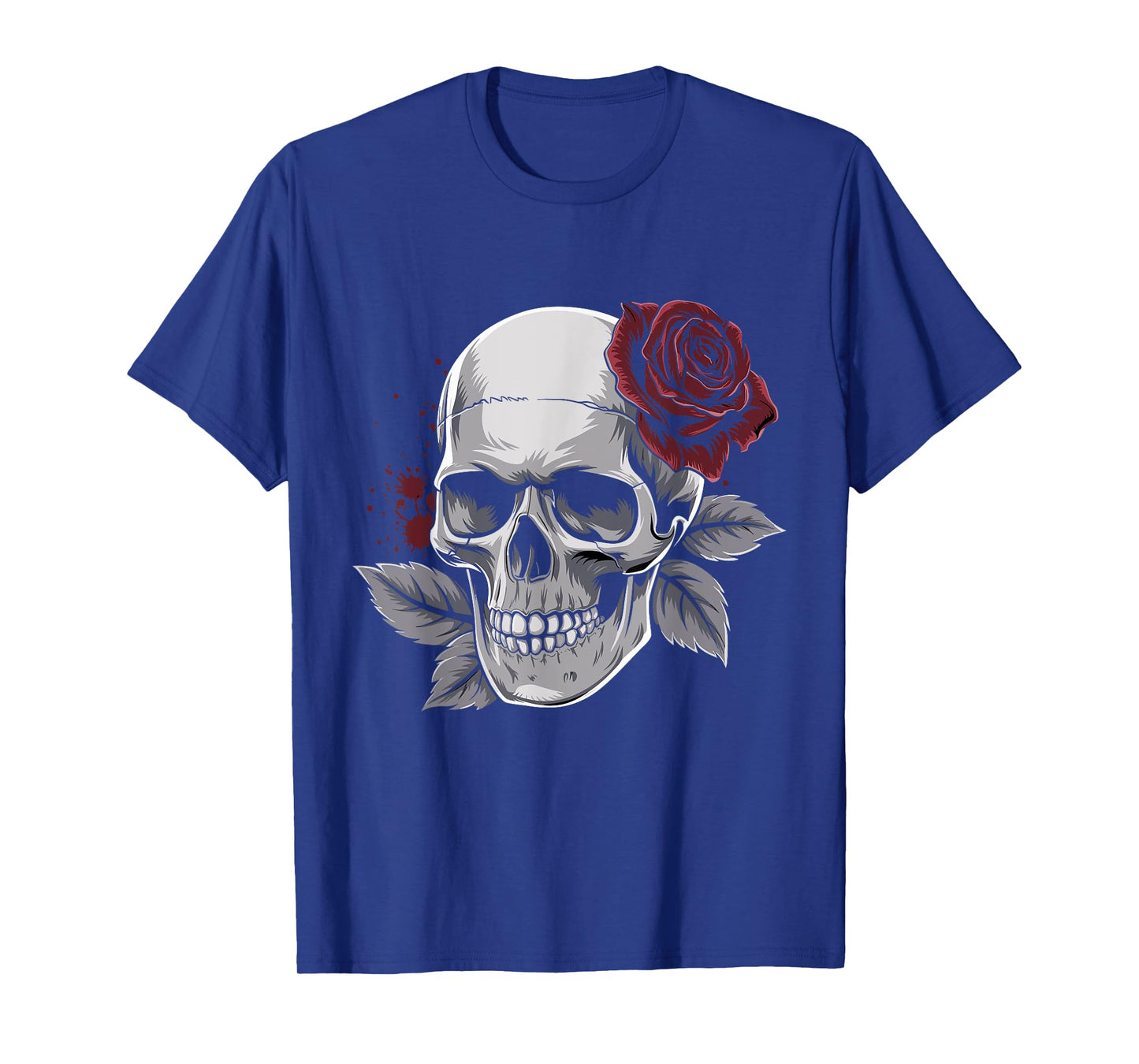 Rose Skeleton Skull Hand with Red Flower Design T-Shirt