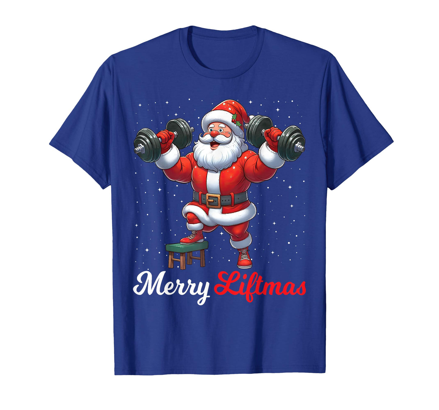 Merry Liftmas Santa Weightlifting Gym Fitness Christmas Snow T-Shirt