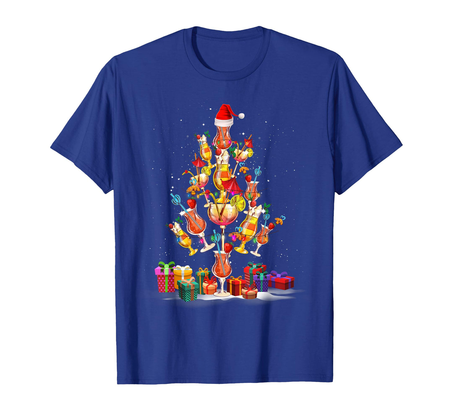Cocktail Glasses Santa Hat Christmas Tree Drinks Xmas Pajama T-Shirt