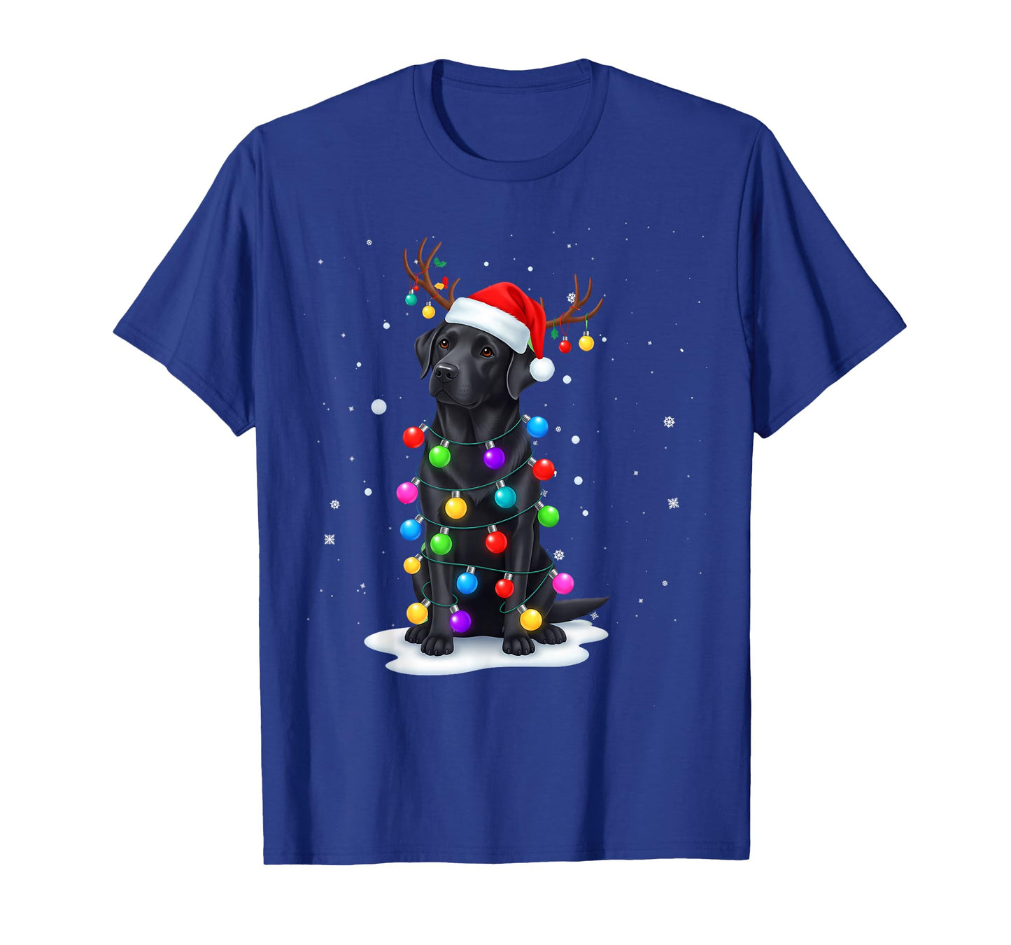 Black Lab Labrador Dog Funny Christmas Lights Reindeer Xmas T-Shirt