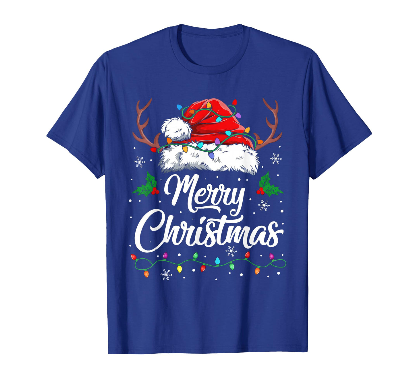 Merry Christmas Lights Red Santa Hat Xmas Family Men Women T-Shirt
