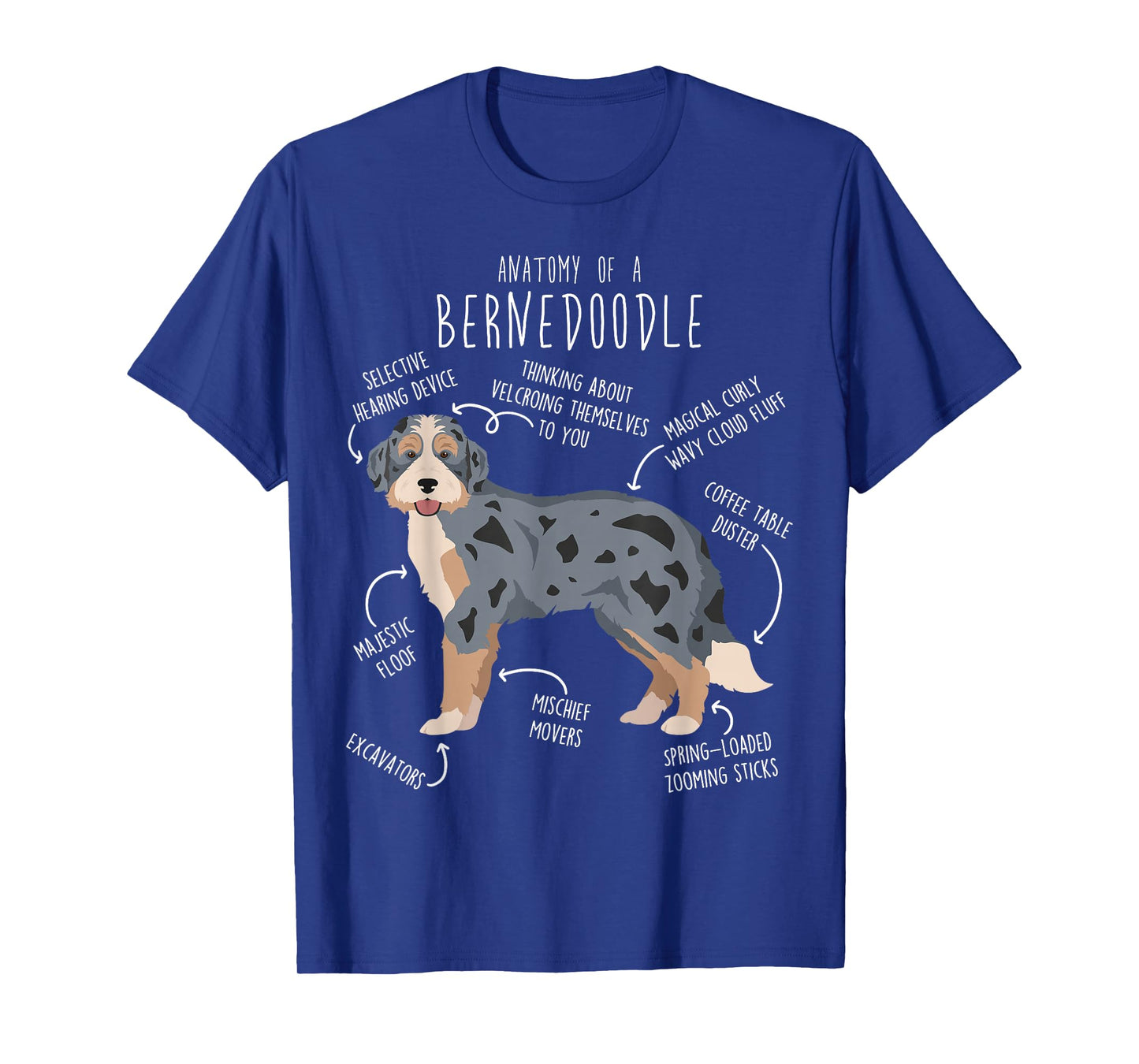 Bernedoodle Dog Anatomy, Blue Merle Tri Cute Funny Pet Mom T-Shirt
