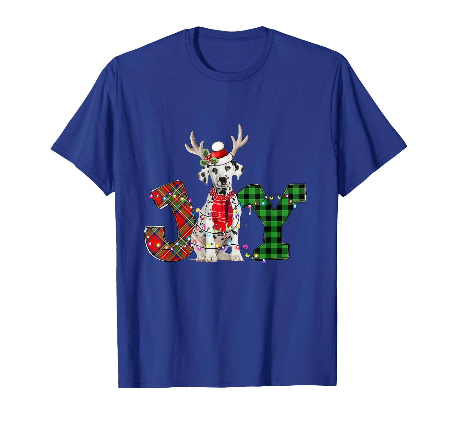 Joy Christmas Lights Dalmatian Dog Santa Hat Pajama T-Shirt