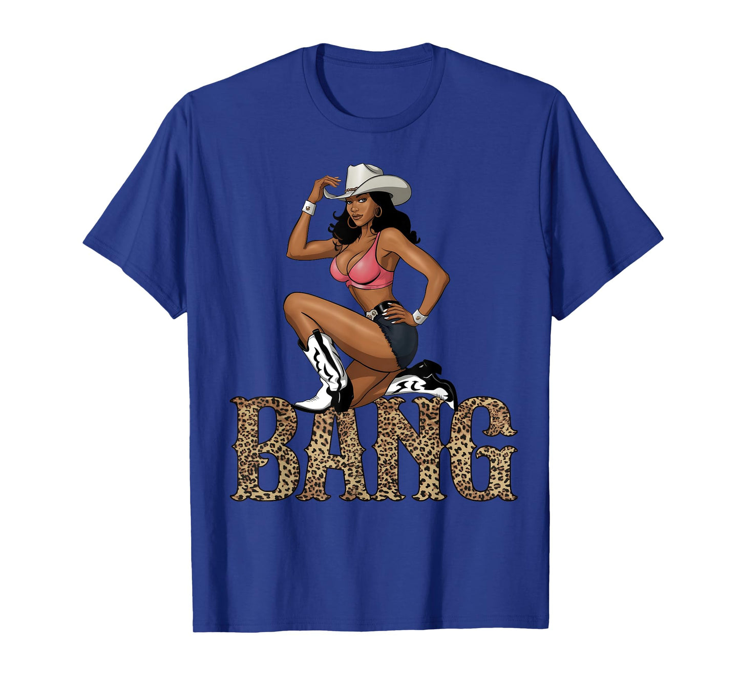 Black Cowgirl Western Cowboy Rodeo Bang Leopard Print T-Shirt