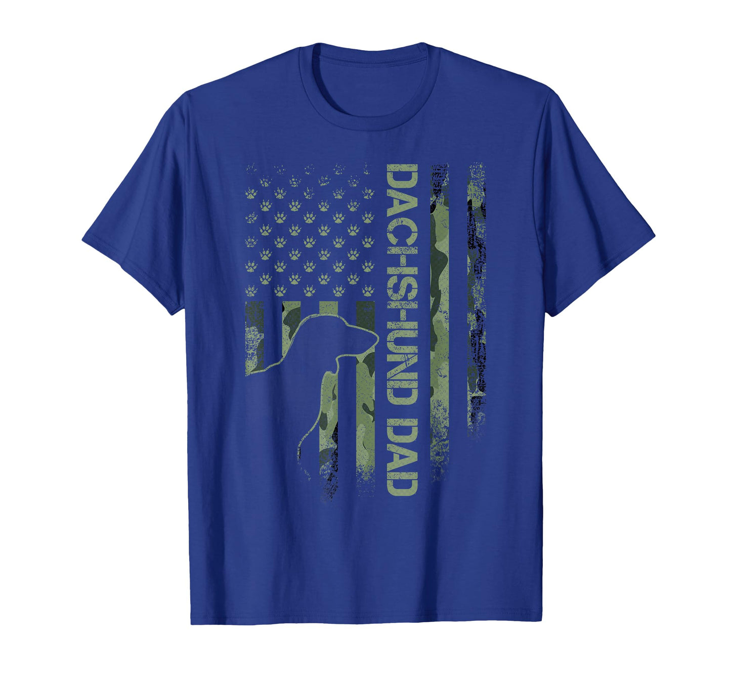 Vintage USA Camo Flag Proud Dachshund Dad Wiener Silhouette T-Shirt