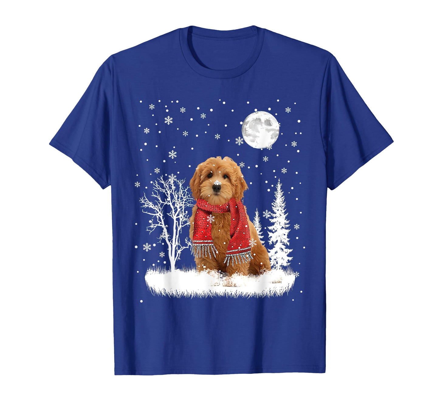 Goldendoodle Under Moonlight Snow Christmas Pajama T-Shirt