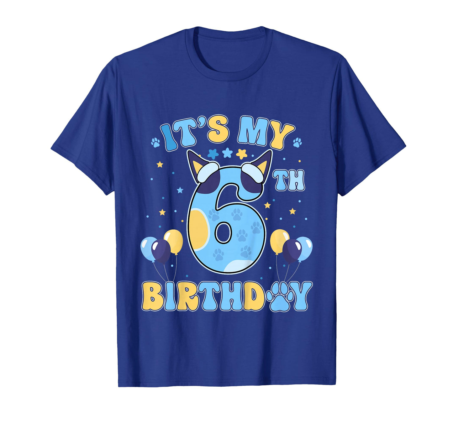Kids Its My 6th Birthday Boy Blue Dog Theme Party Cool 6 Year Old T-Shirt