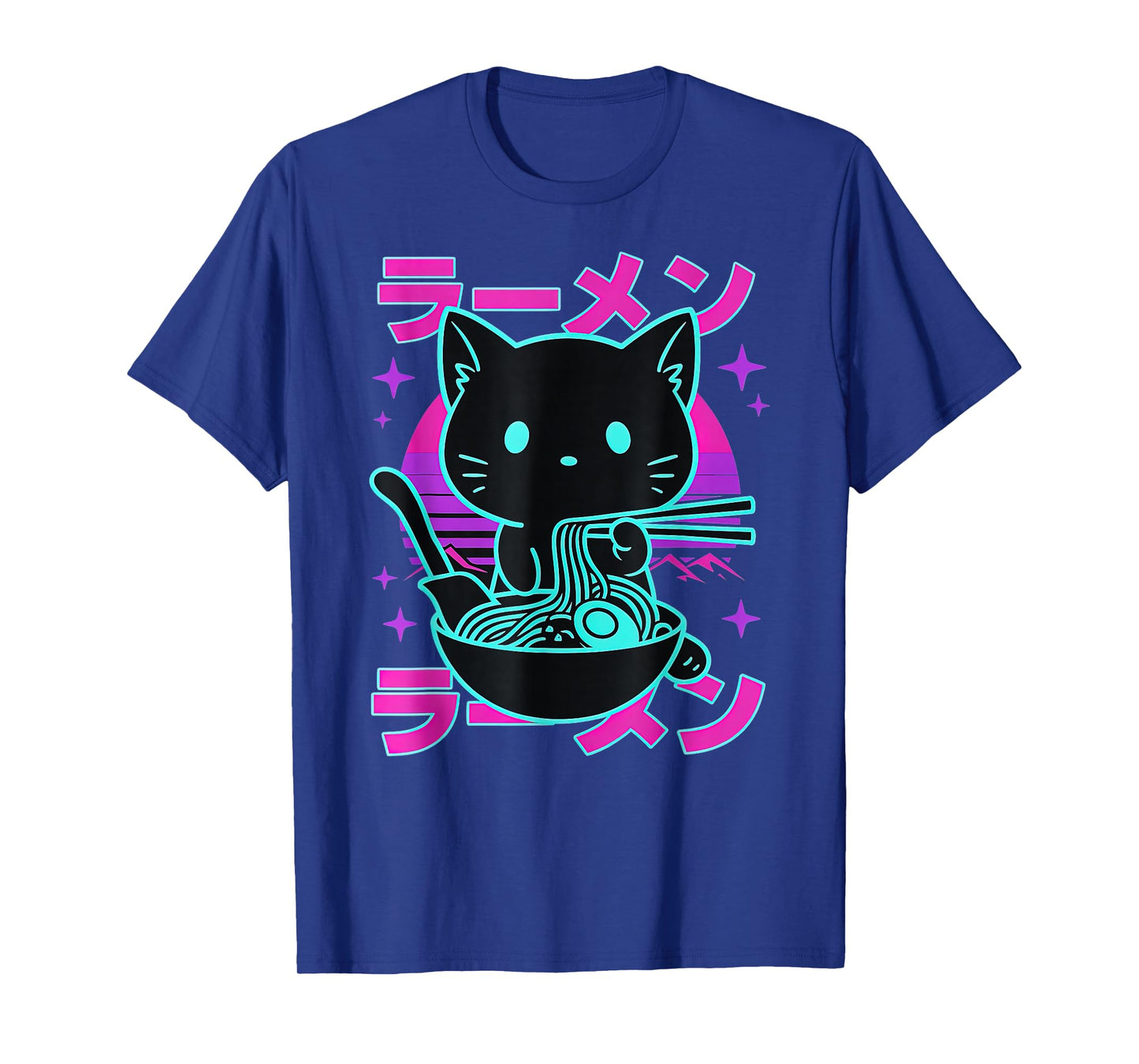 Ramen Cat Retro Sunset Funny Noodle Lover Graphic T-Shirt
