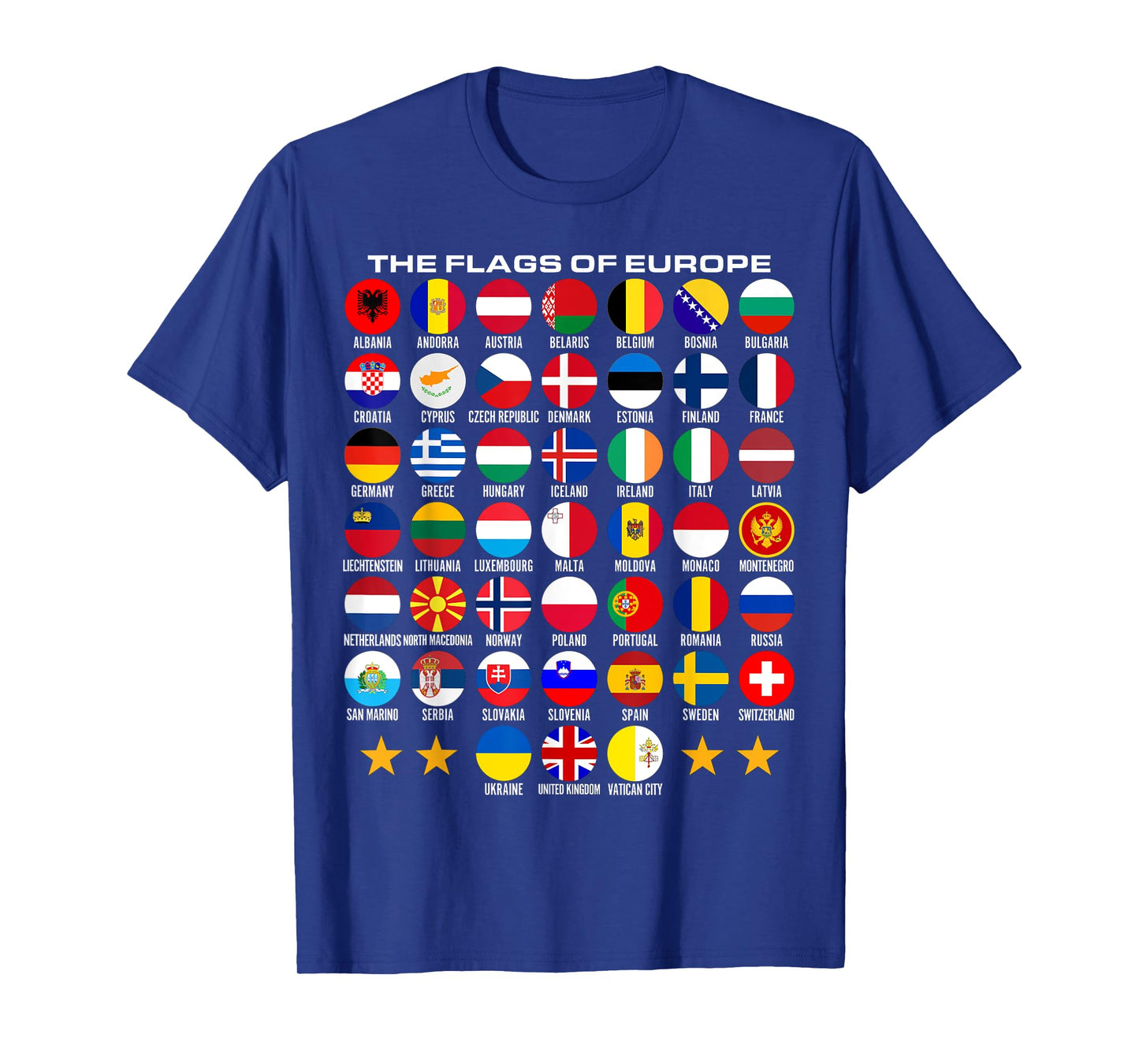 Flags of Europe 45 Countries Flags of European Geography T-Shirt