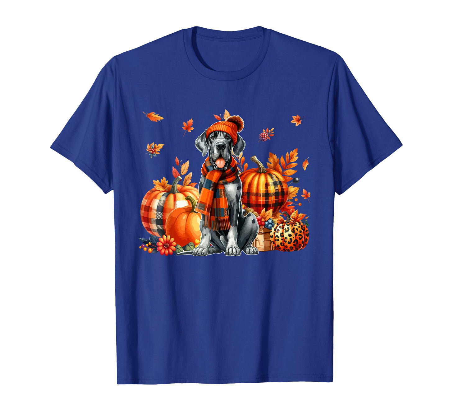 Great Dane Thanksgiving Leopard Pumpkins Fall Leaves Lover T-Shirt