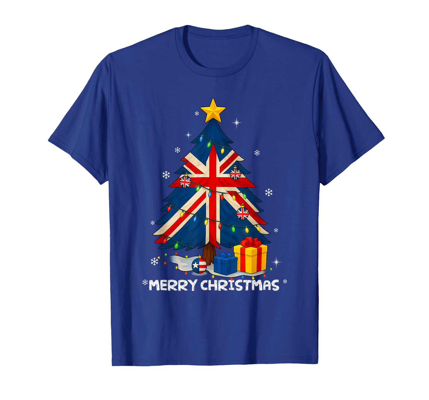 British Flag Tree Lights Christmas Pajamas -Country Xmas T-Shirt