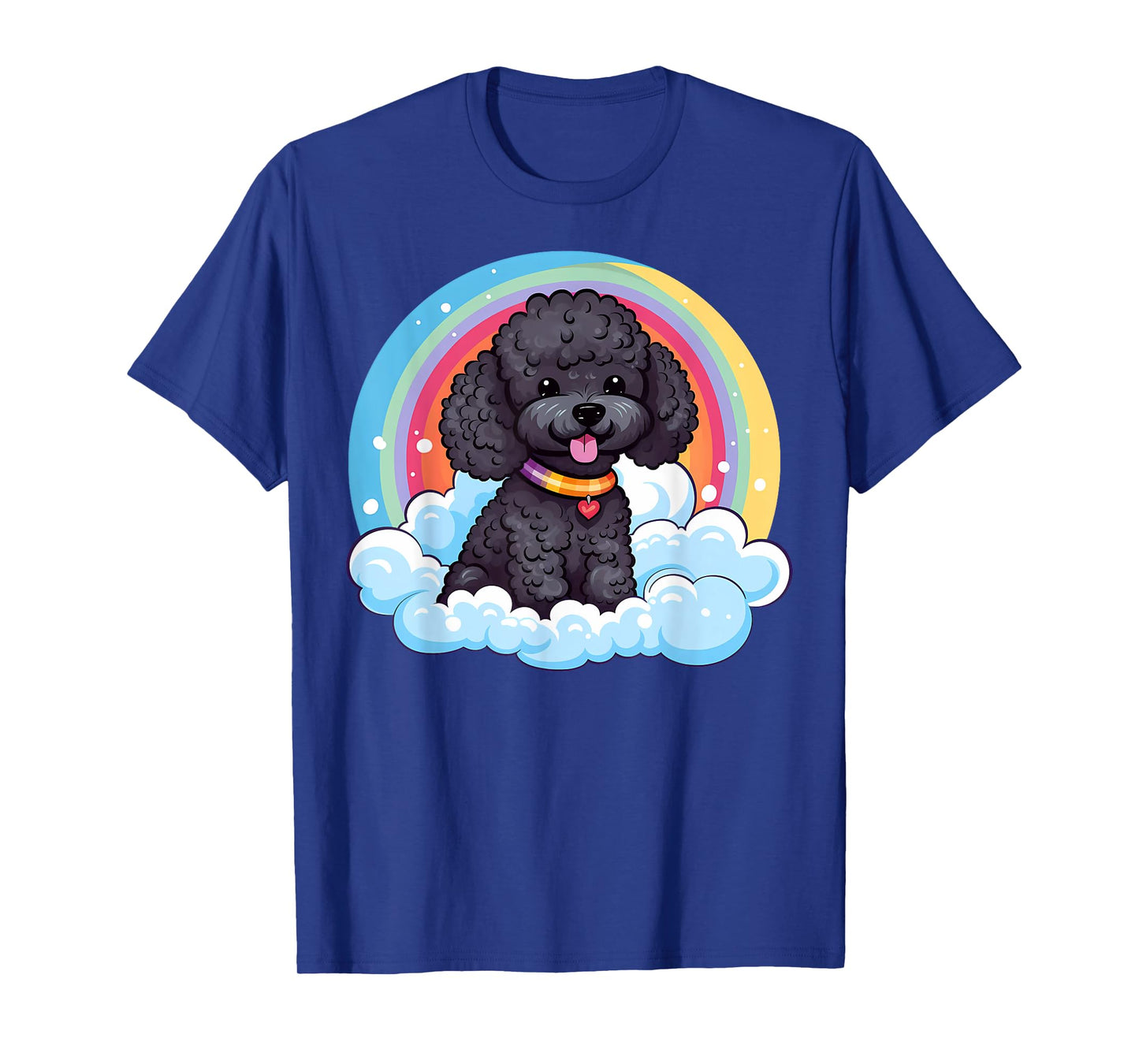 Cute Black Poodle Rainbow Cloud Puppy Dog Kawaii Animals T-Shirt for Men Women Kids