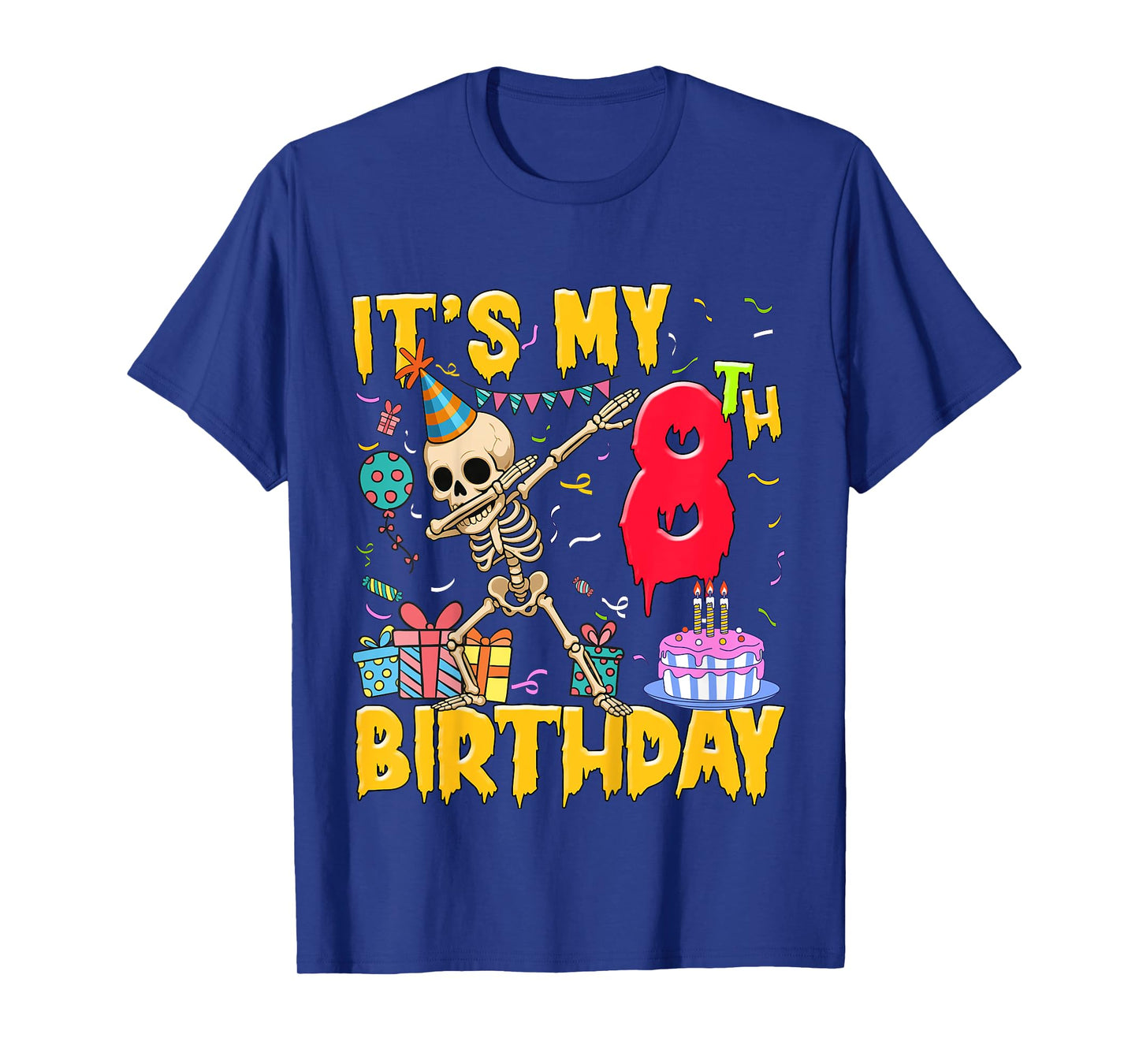 Kids It's My 8th Birthday Party Halloween Skeleton Birthday T-Shirt